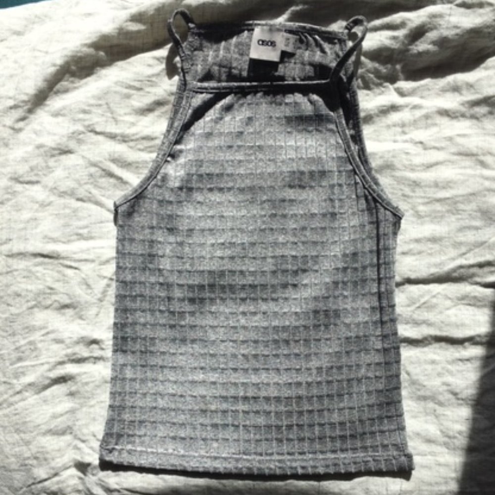 90's Style High Neck Silver Tank Top